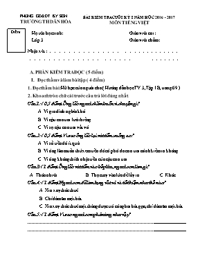 Đề kiểm tra cuối học kì I Toán, Tiếng việt lớp 3 - Năm học 2015-2016 - Trường Tiểu học Chợ Chậu